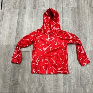 Nike Toddler Hoodie  (All Over White Nike Swoosh) Pullover Red Size 4t
